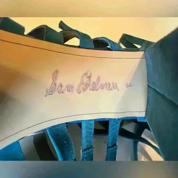 Sam Edelman Teal Blue Leather Strappy Chunky Heel, Size 8 - Picture 5 of 11